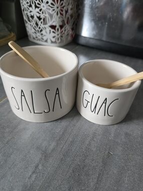 Rae Dunn White 'SALSA' & 'GUAC' Ceramic Serving Bowls